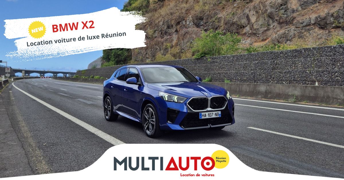 BMW X2 disponible à la location chez Multi Auto, idéale pour explorer La Réunion avec style.